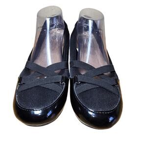 Earth Spirit Shoes Peni Slip On Black Leather Round Toe Low Comfort Womens Sz 10